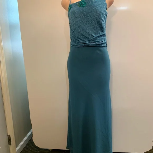 Women junior green blue sleeveless bodycon maxi dress size (M) zipper on the sid - Picture 3 of 9